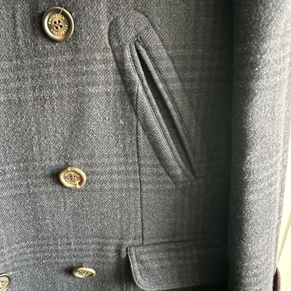 Brunello Cucinelli Double-Breasted Wool Navy Military Coat EU50/US40